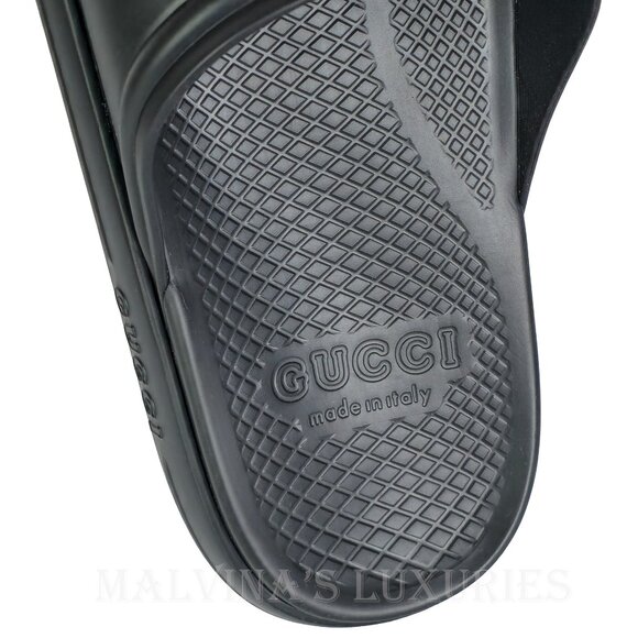 GUCCI SHOES MENS BLACK RUBBER ACE SLIDE SANDAL w WEB DETAIL sz 7G 7.5 US main image 5